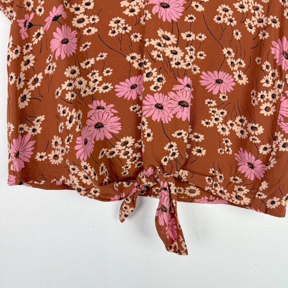 Madewell Novel Tie-Front Top in Hillside Daisies Burnt Clay Size Small S - Picture 5 of 12